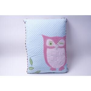 Pottery Barn Kids Decorative Pillow, Blue Dotted, Pink Owl, Flowers,